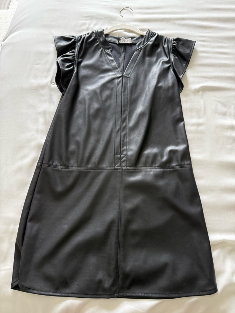 THML Black Faux Leather Mini Dress with Flutter Sleeves